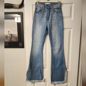 KanCan Light Blue Flare Jeans with Frayed Hem